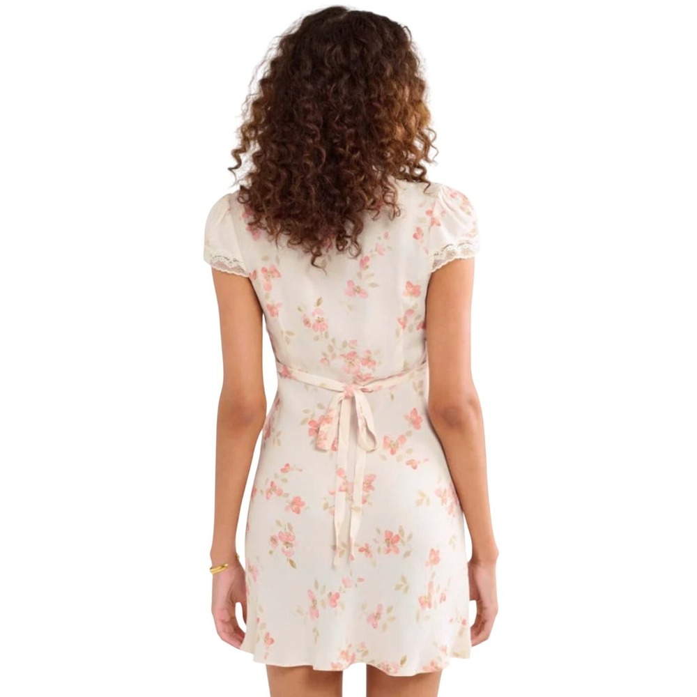 Rumored Essex Mini Dress Whisper Floral Lace Trim V-Neck Cream Pink Large NWT - Picture 2 of 10